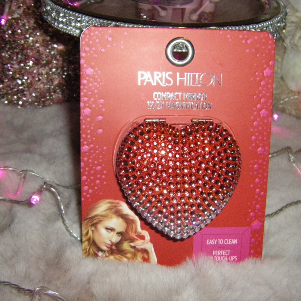 Paris Hilton Glamorous Compact Mirror Foldable Red Ombre' Heart Two/Side NWT